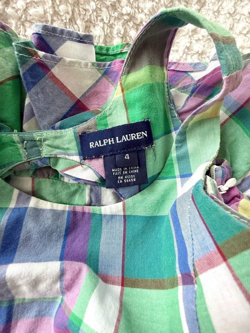Ralph Lauren Girls Size 4 Madras Plaid Tiered Ruffle Dress